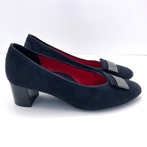 ara Suede Leather Pumps High Soft Navy Blue Womens 5.5 2" Block Heel